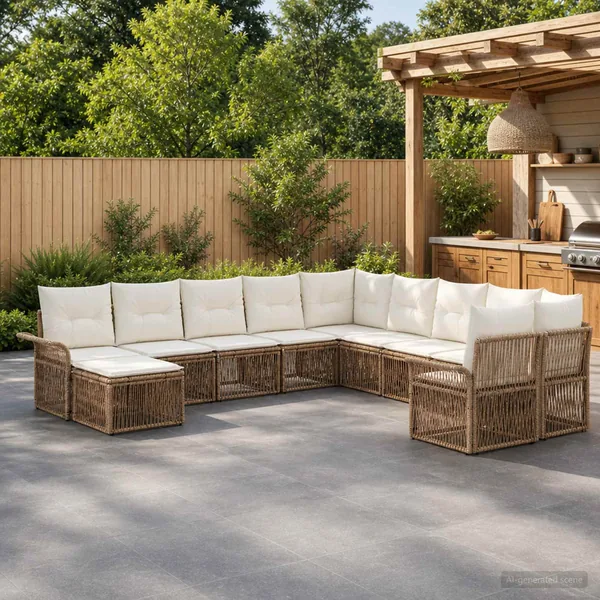 Ensemble de canapé de jardin 11 pcs Beige et blanc crème