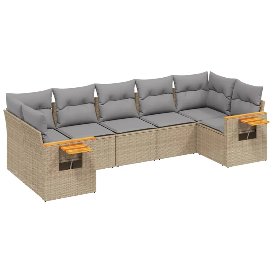 Salon de jardin avec coussins 7 pcs beige résine tressée - 2