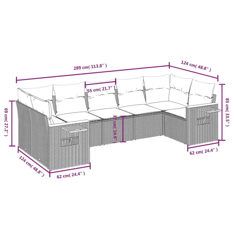 Salon de jardin avec coussins 7 pcs beige résine tressée - 7