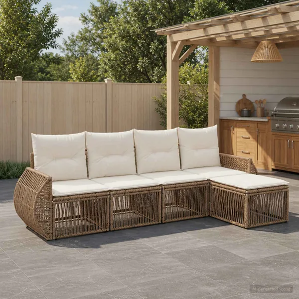 Ensemble de canapé de jardin 5 pcs Beige et blanc crème