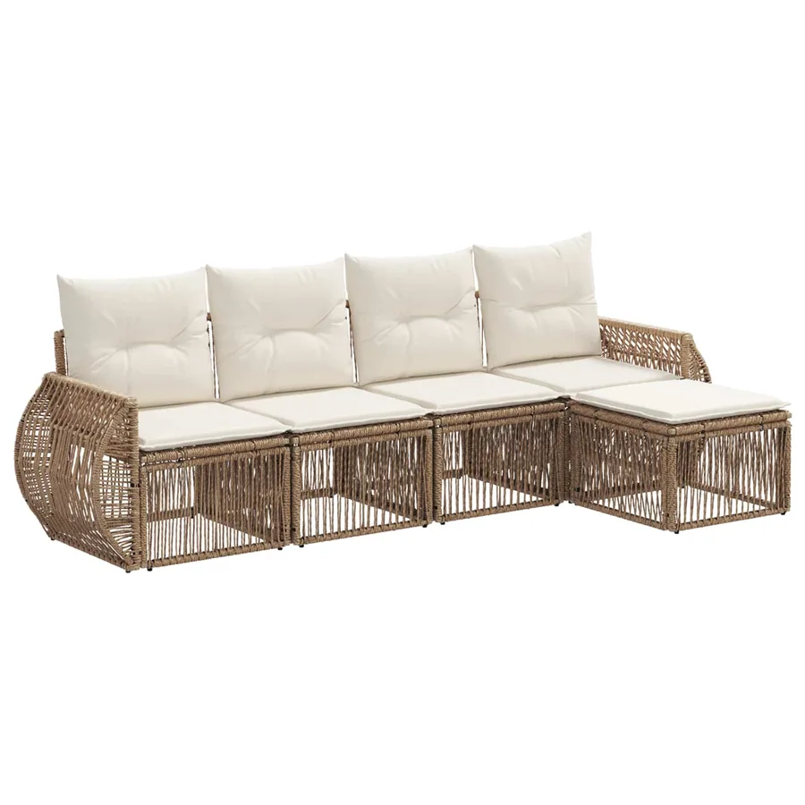 Ensemble de canapé de jardin 5 pcs Beige et blanc crème - 2