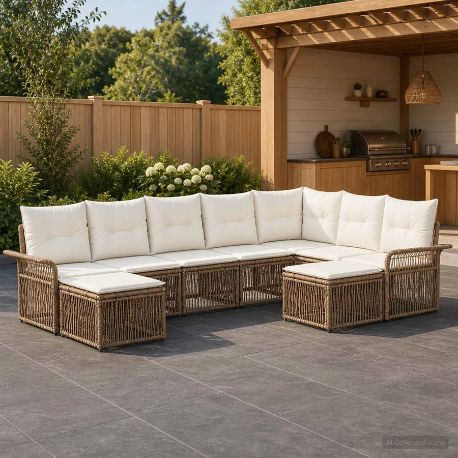 Ensemble de canapé de jardin 9 pcs Beige et blanc crème