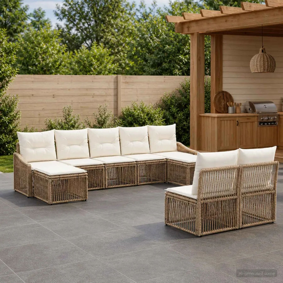 Ensemble de canapé de jardin 9 pcs Beige polyrotin