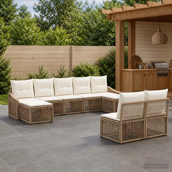 Ensemble de canapé de jardin 9 pcs Beige polyrotin