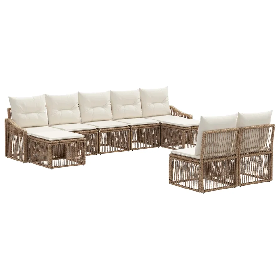 Ensemble de canapé de jardin 9 pcs Beige polyrotin - 2