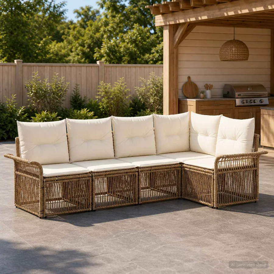 Ensemble de canapé de jardin 5 pcs Beige polyrotin