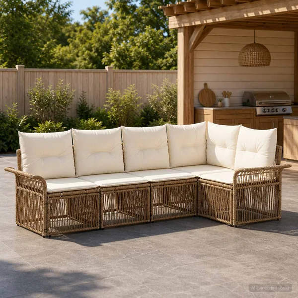 Ensemble de canapé de jardin 5 pcs Beige polyrotin