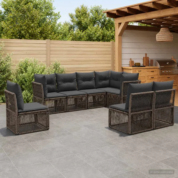 Ensemble de canapé de jardin 8 pcs Gris polyrotin