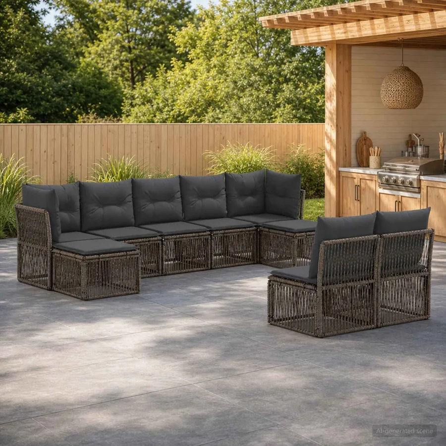 Ensemble de canapé de jardin 9 pcs Gris polyrotin