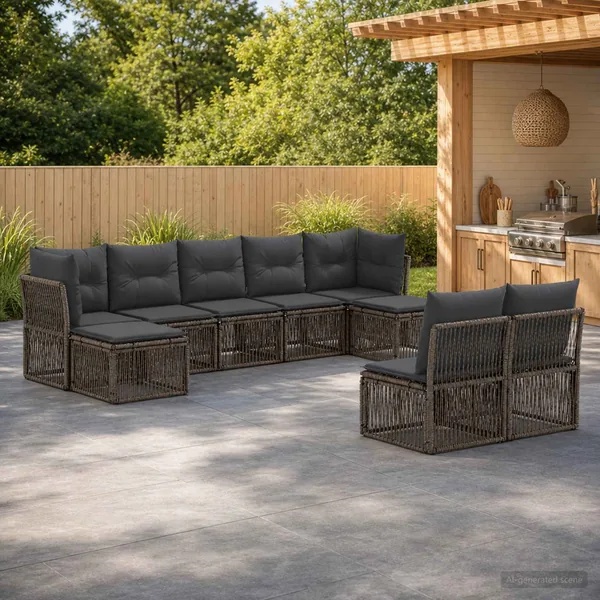 Ensemble de canapé de jardin 9 pcs Gris polyrotin