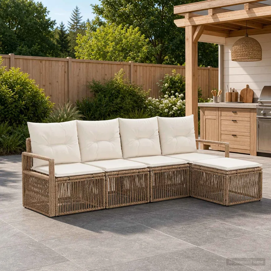 Ensemble de canapé de jardin 4 pcs Beige polyrotin