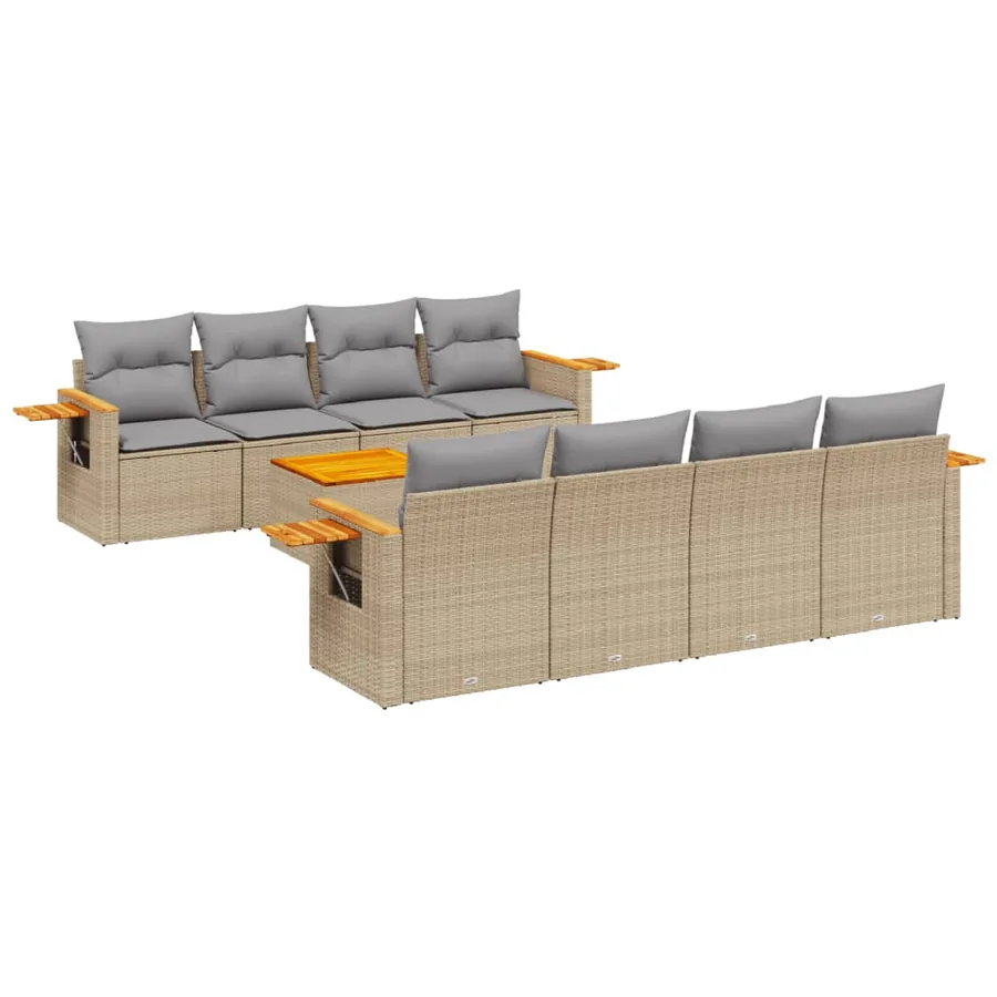 Salon de jardin avec coussins 9 pcs beige résine tressée - 2