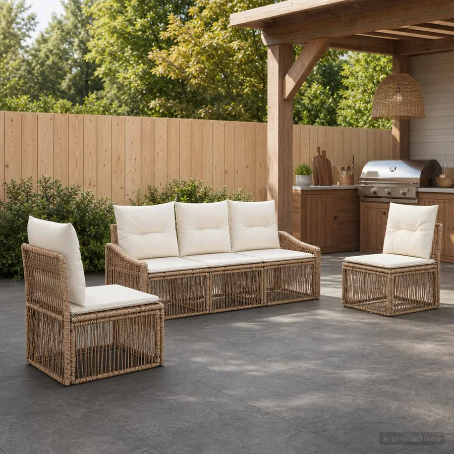 Ensemble de canapé de jardin 5 pcs Beige polyrotin