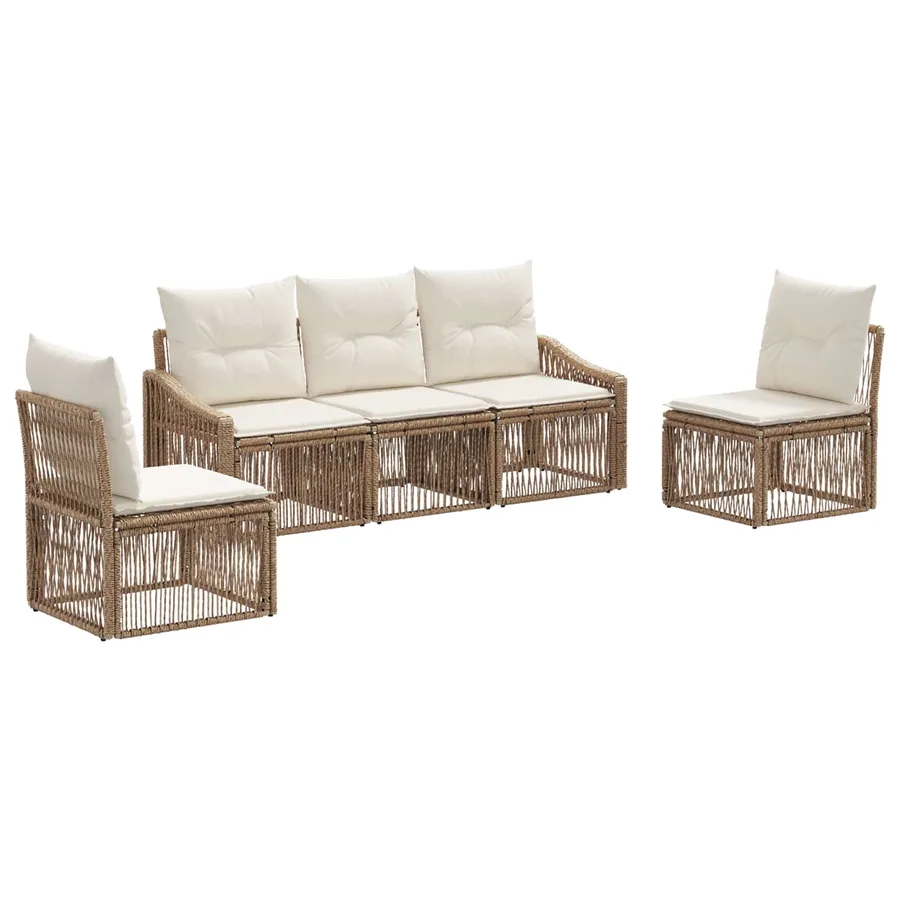 Ensemble de canapé de jardin 5 pcs Beige polyrotin - 2