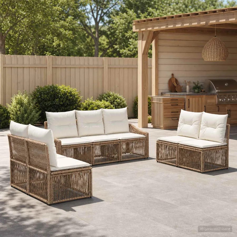 Ensemble de canapé de jardin 7 pcs Beige polyrotin