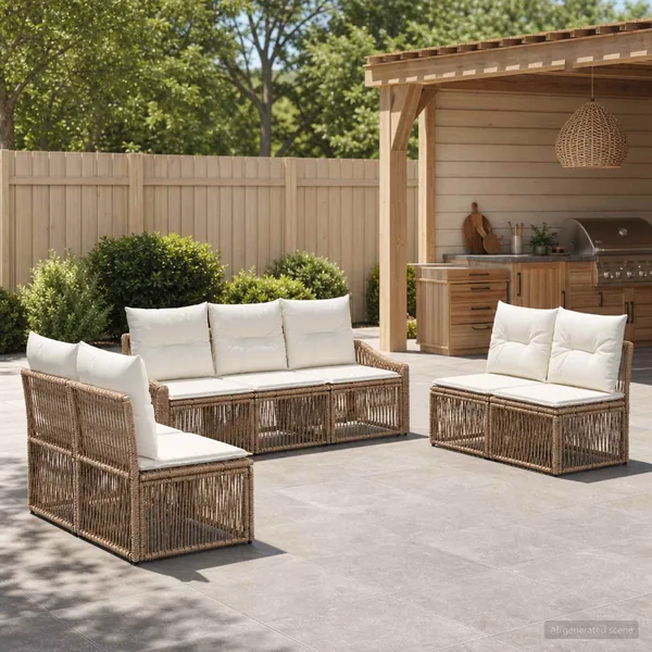 Ensemble de canapé de jardin 7 pcs Beige polyrotin