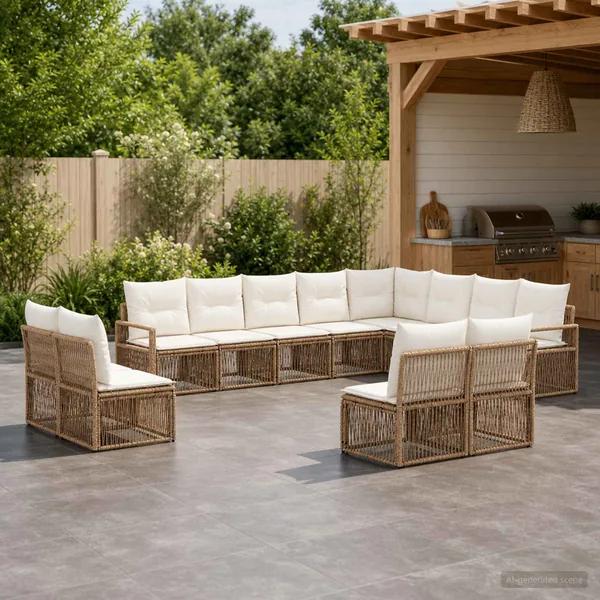 Ensemble de canapé de jardin 12 pcs Beige polyrotin
