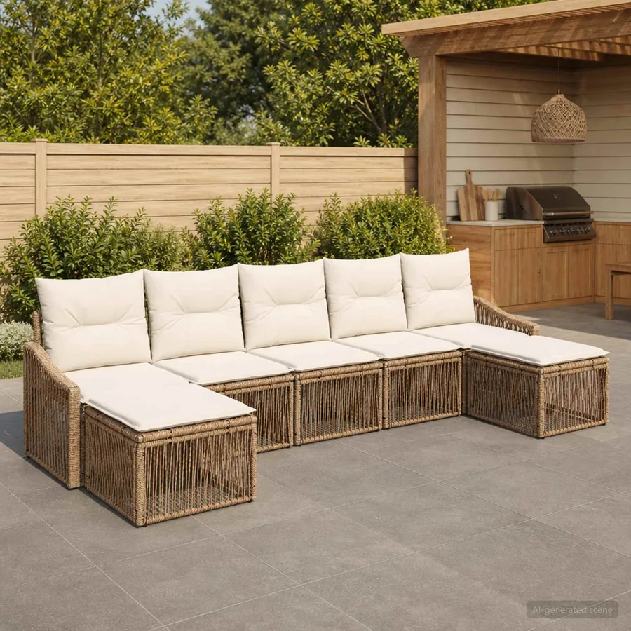 Ensemble de canapé de jardin 7 pcs Beige polyrotin