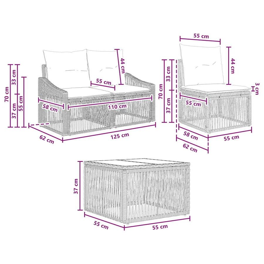 Ensemble de canapé de jardin 7 pcs Beige polyrotin - 8