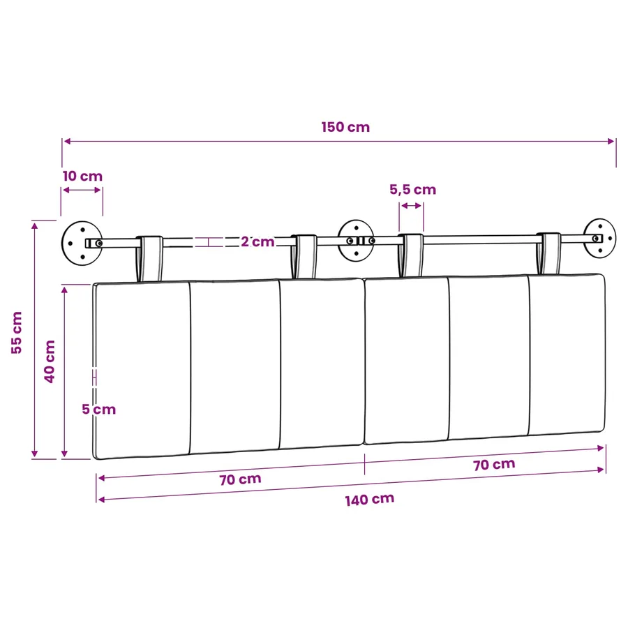 Tête de lit suspendue Blanc Tissu - 11