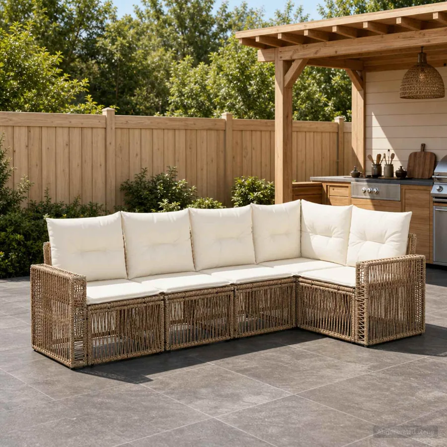 Ensemble de canapé de jardin 5 pcs Beige et blanc crème