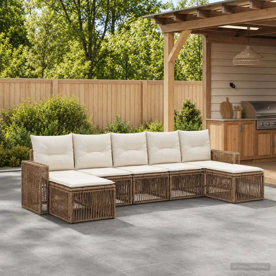 Ensemble de canapé de jardin 7 pcs Beige et blanc crème