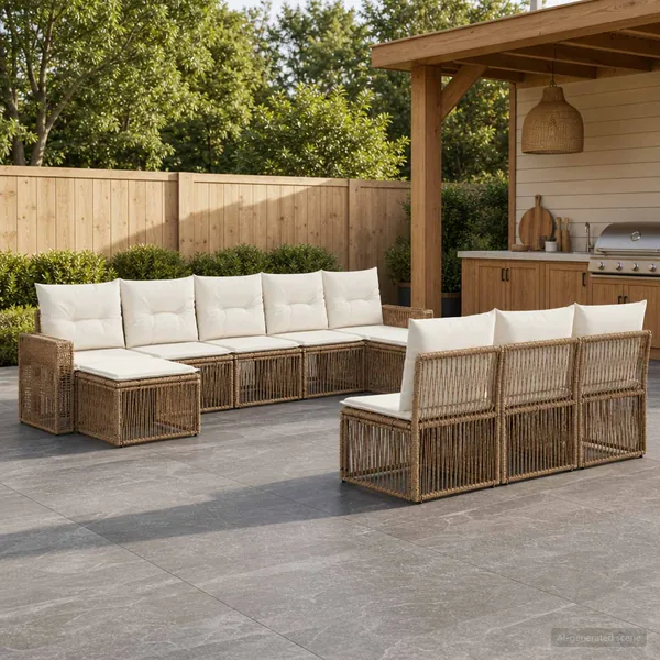 Ensemble de canapé de jardin 10 pcs Beige et blanc crème