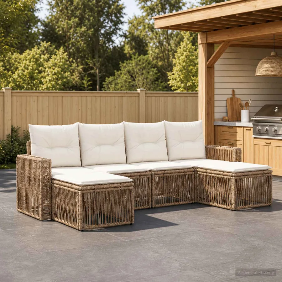 Ensemble de canapé de jardin 6 pcs Beige et blanc crème