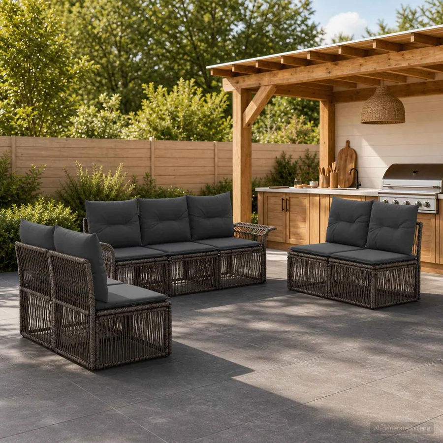 Ensemble de canapé de jardin 7 pcs Gris polyrotin