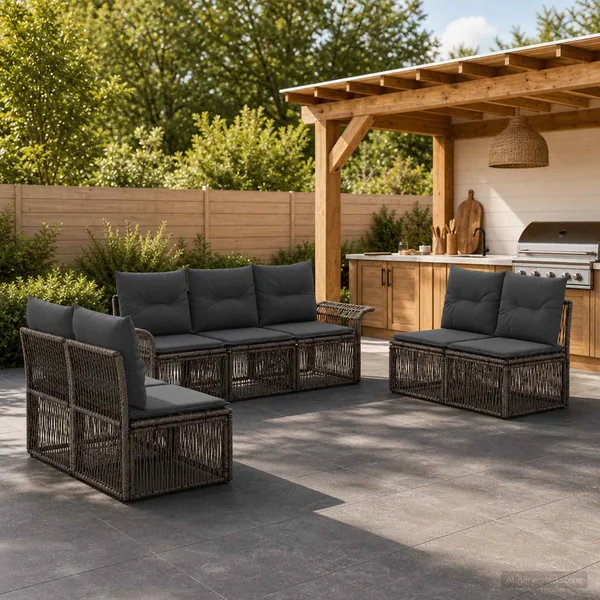 Ensemble de canapé de jardin 7 pcs Gris polyrotin