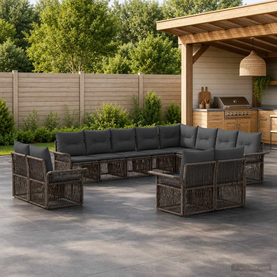 Ensemble de canapé de jardin 12 pcs Gris et Gris foncé