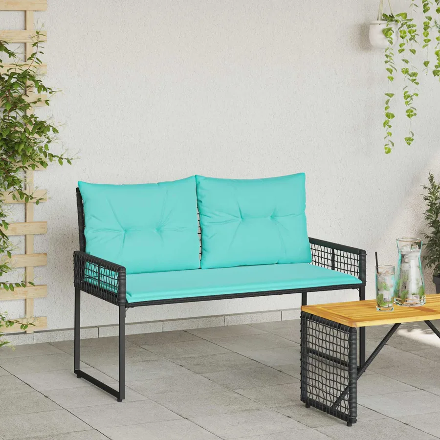 Banc extérieur avec coussin Noir et turquoise 118 x 55 x 82 cm - 3