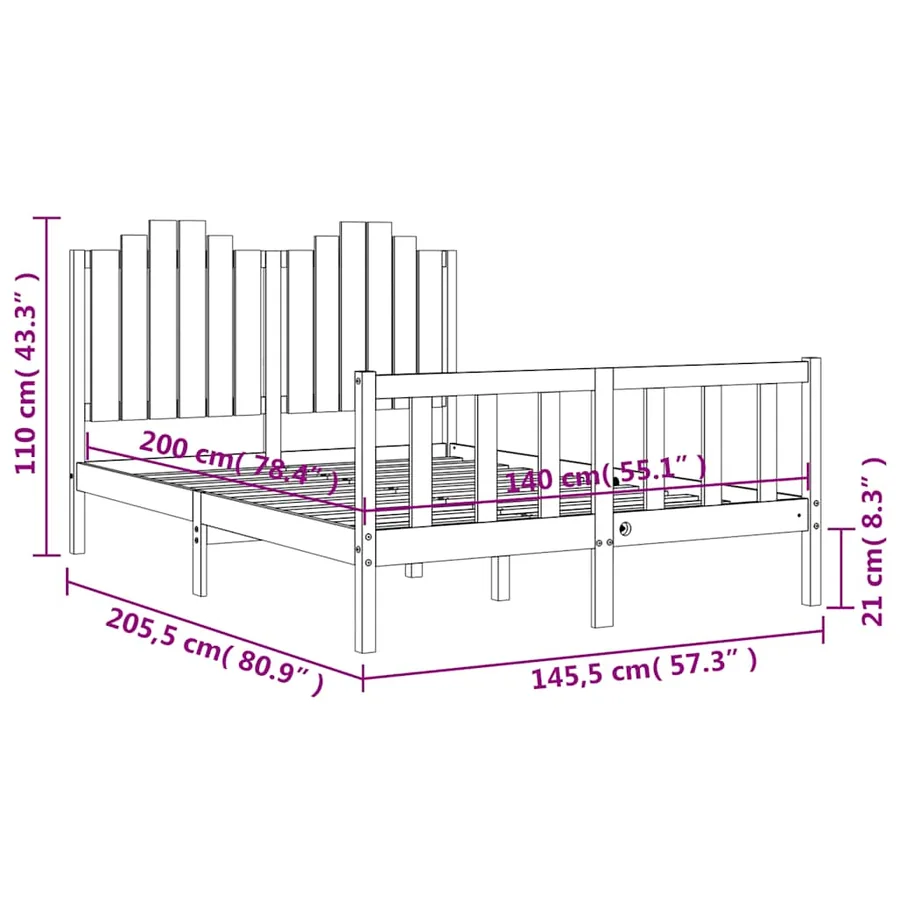 Cadre de lit sans matelas 140x200 cm bois massif de pin - 12