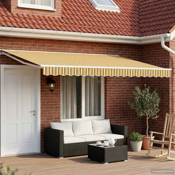 Auvent rétractable électrique Jaune, Gris et Blanc 4,5 × 3 m