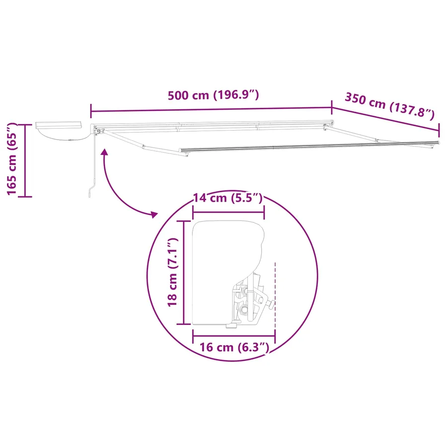 Cadre de store rétractable électrique Anthracite 5 × 3,5 m - 10