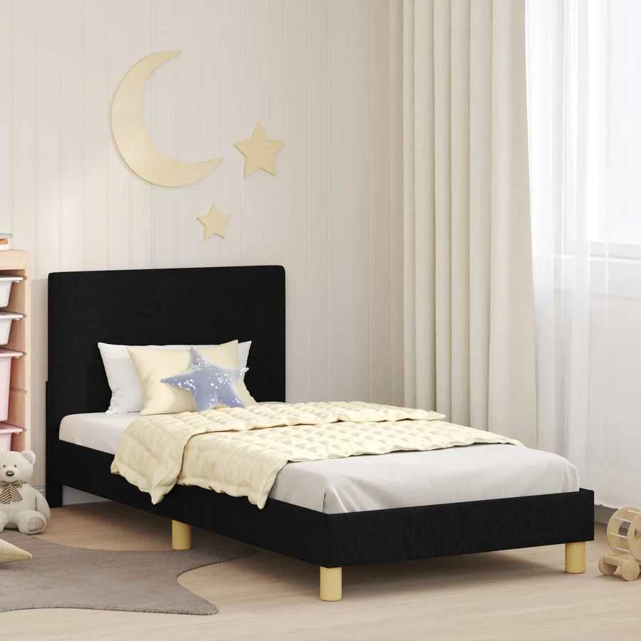 Cadre de lit pour enfants avec tête de lit Noir 90 x 190 cm
