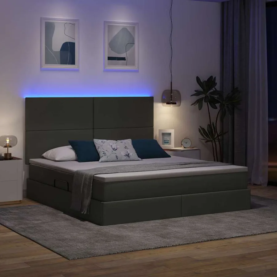 Lit de rangement LED avec matelas Gris foncé 180 x 200 cm Tissu - 5