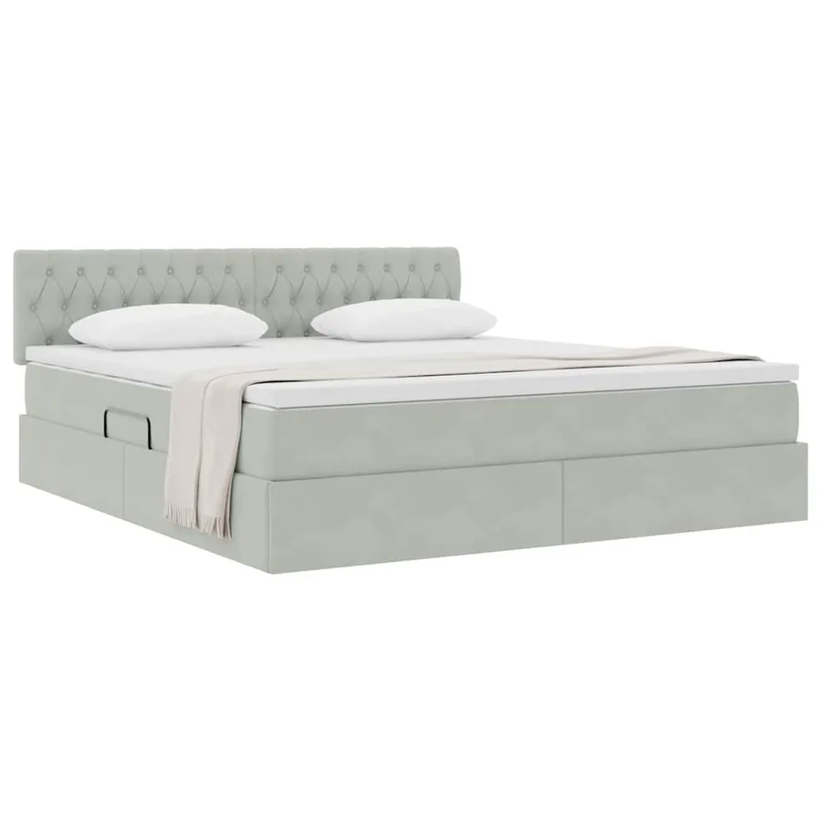 Lit de Rangement avec matelas Gris clair 180 x 200 cm Velours - 3