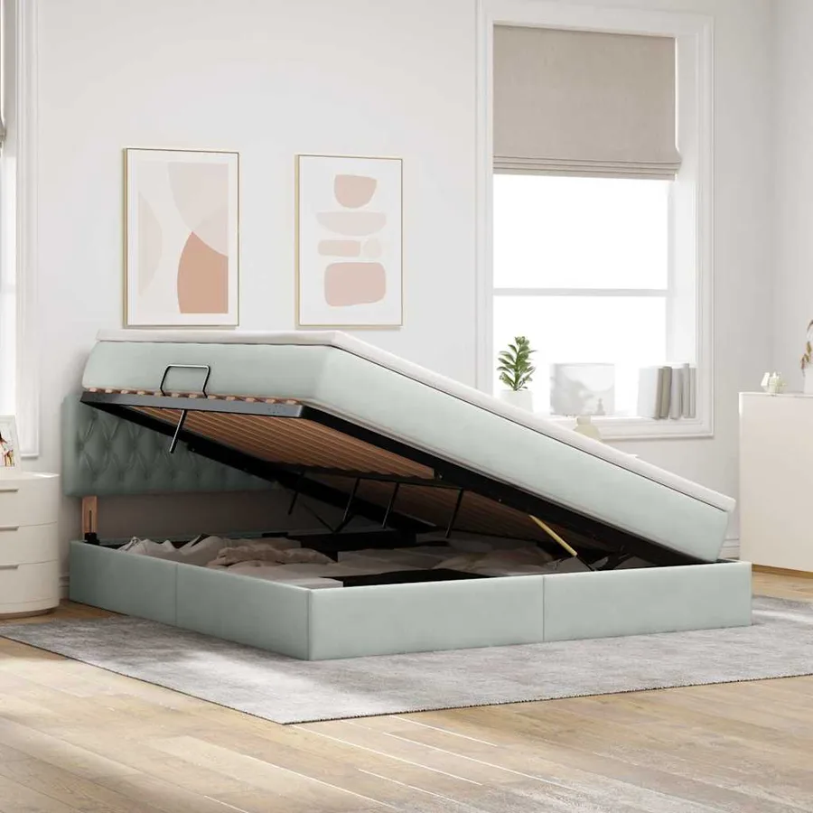 Lit de Rangement avec matelas Gris clair 180 x 200 cm Velours - 4