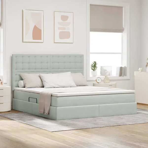 Lit de rangement LED avec matelas Gris clair 180 x 200 cm
