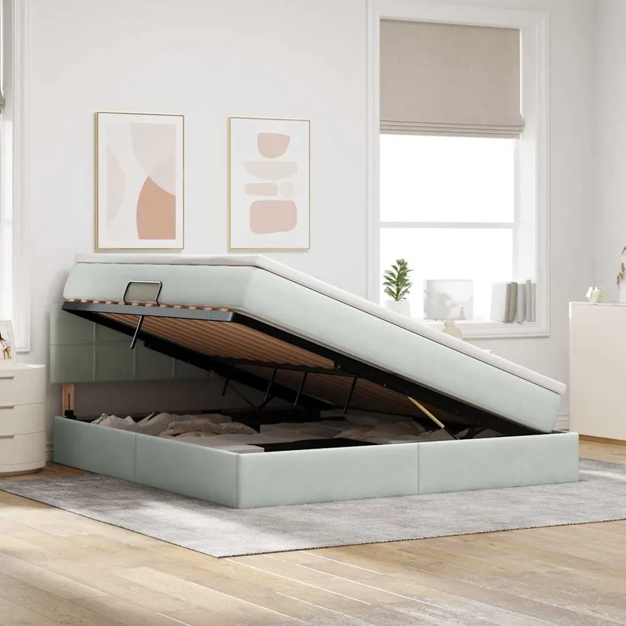 Lit de rangement LED avec matelas Gris clair 180 x 200 cm - 4