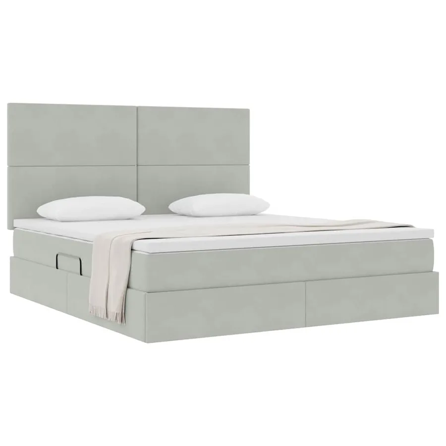 Lit avec rangement et matelas Gris clair 180 x 200 cm Velours - 3