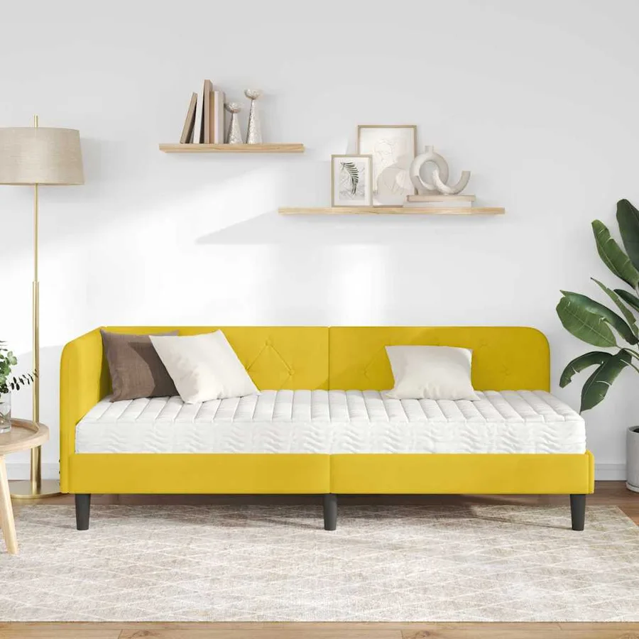 Cadre de lit d'angle Jaune 80 x 200 cm Velours - 4