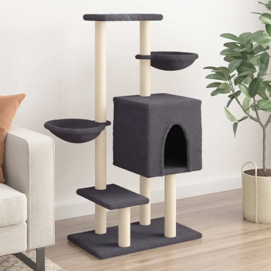 Arbre à chat avec griffoirs en sisal gris foncé 117 cm