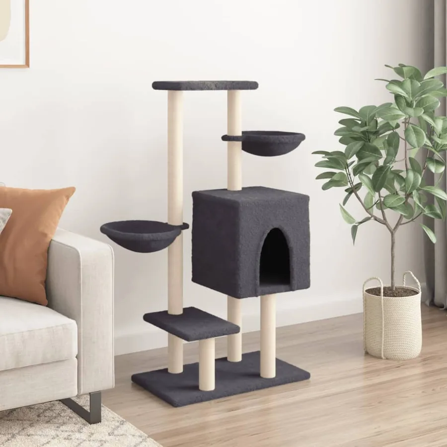 Arbre à chat avec griffoirs en sisal gris foncé 117 cm - 3