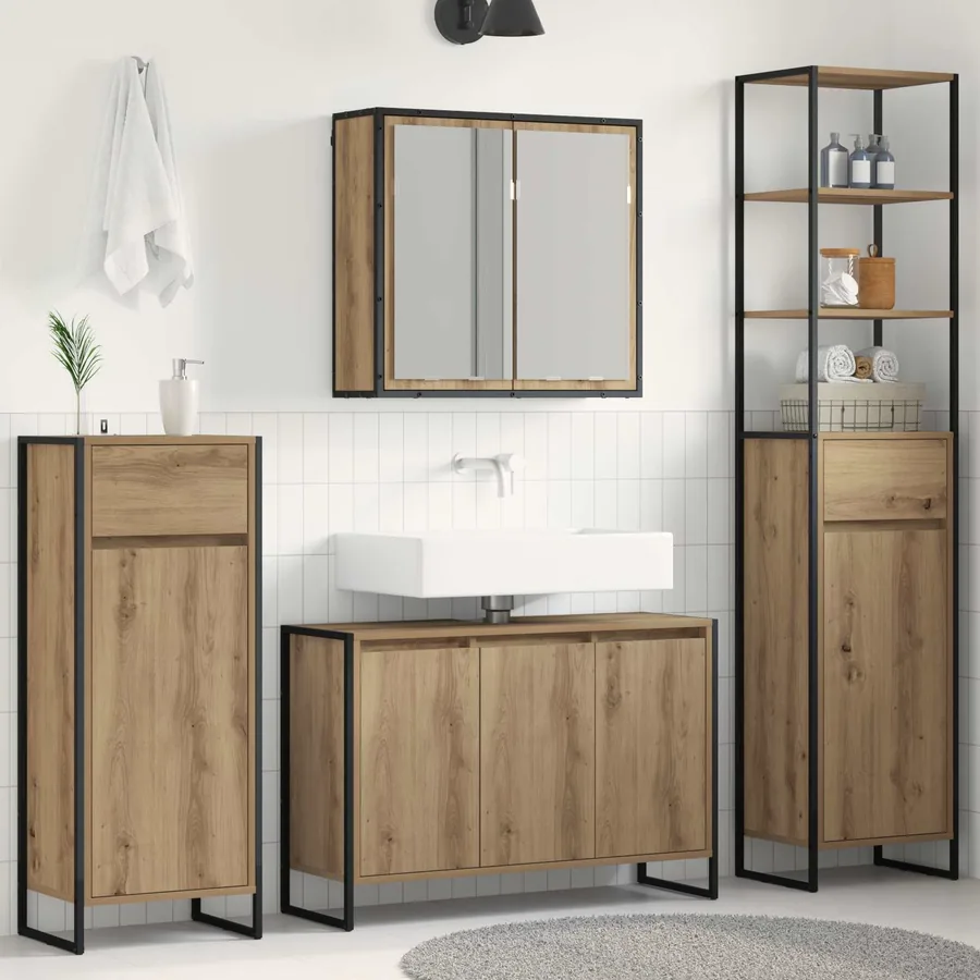 Ensemble de mobilier de salle de bain 4 pc Chêne artisanal