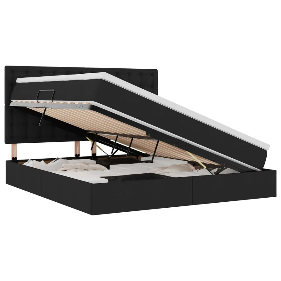 Lit avec rangement et matelas Noir 180 x 200 cm tissu - 2