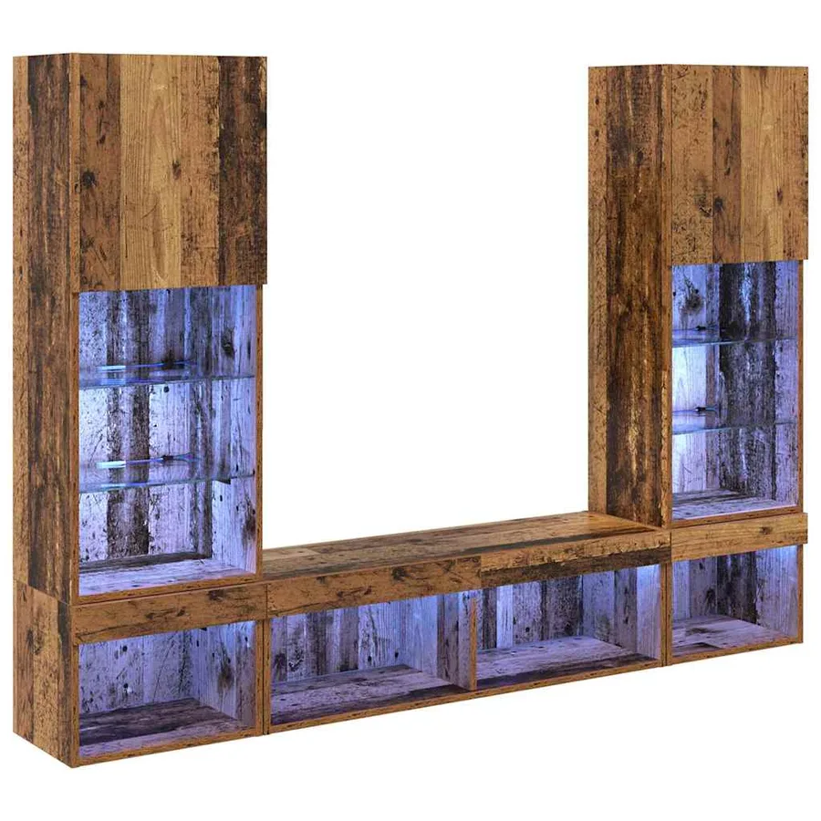 Unités murales TV avec LED 5 pcs Bois ancien Bois d'ingénierie - 2