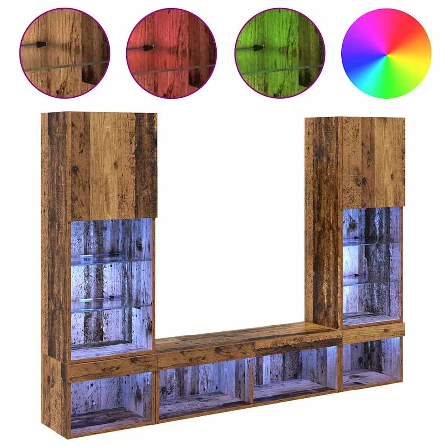 Unités murales TV avec LED 5 pcs Bois ancien Bois d'ingénierie - 4