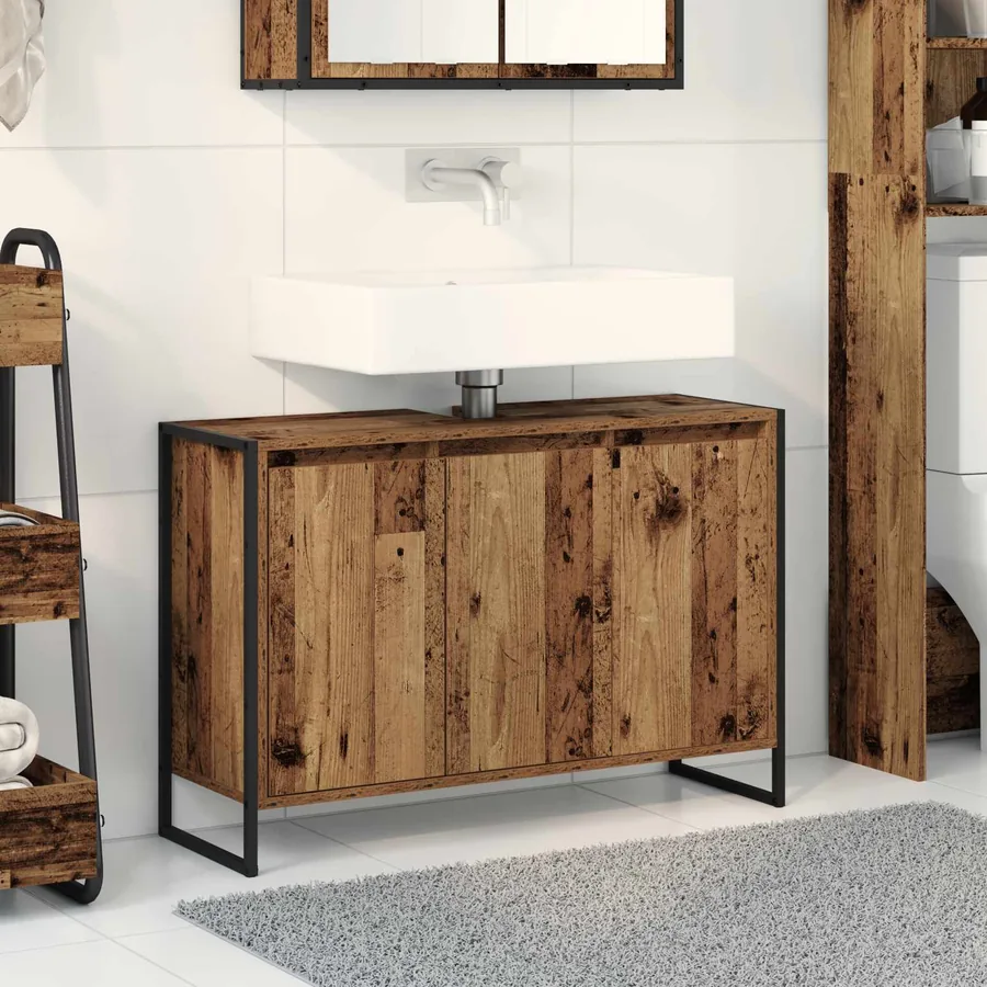 Cabinet de salle de bain avec porte Bois Ancien 90 x 30 x 60 cm